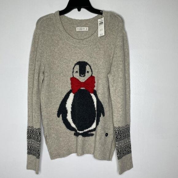 Abercrombie & Fitch Sweater Womens M Penguin Bow Winter Holiday Wool Blend NEW - Picture 1 of 7